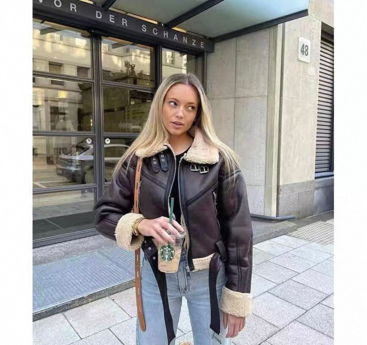 Leather faux fur jacket