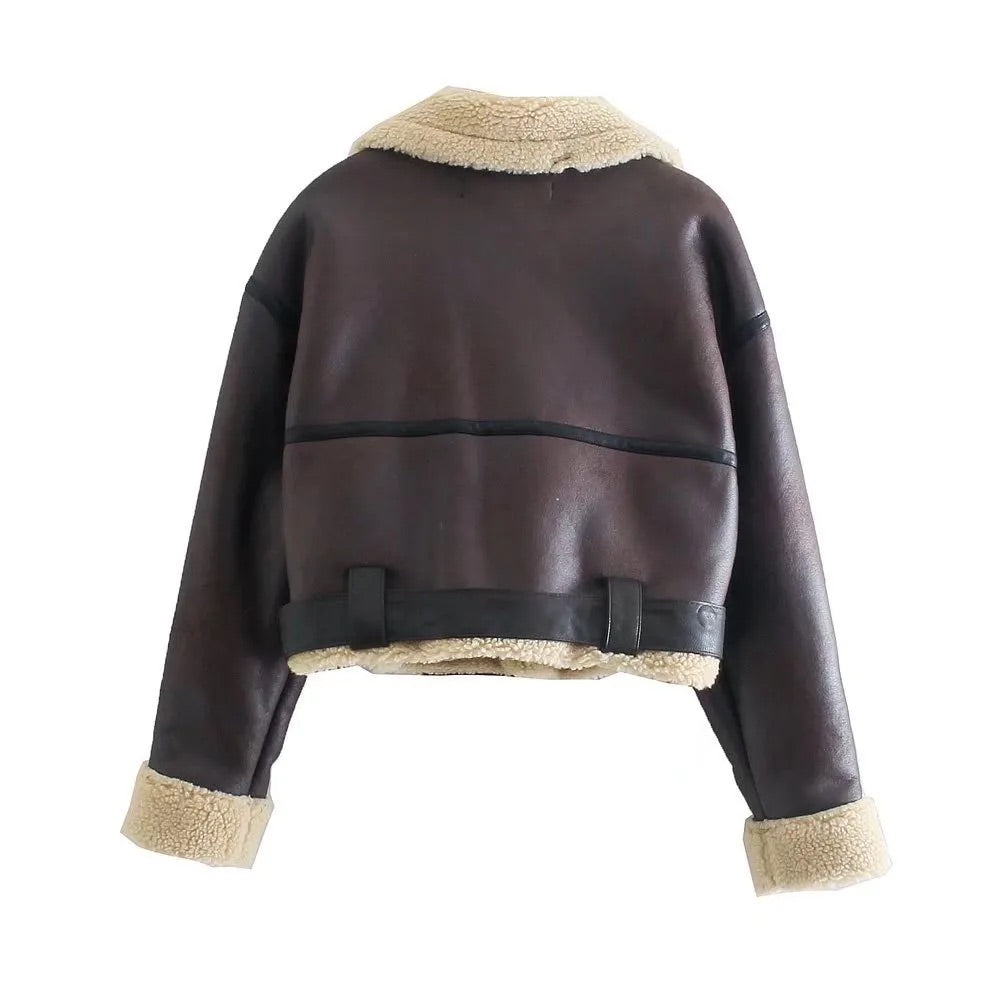 Leather faux fur jacket