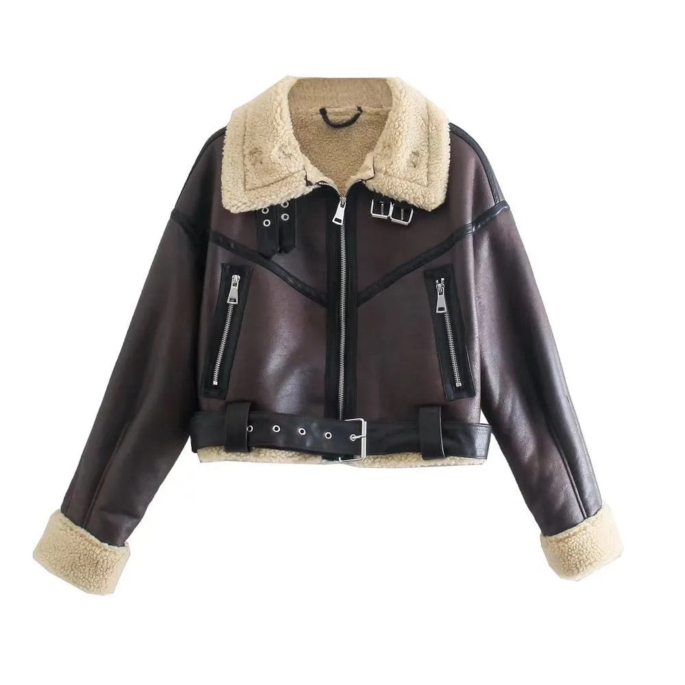 Leather faux fur jacket