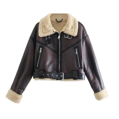 Leather faux fur jacket