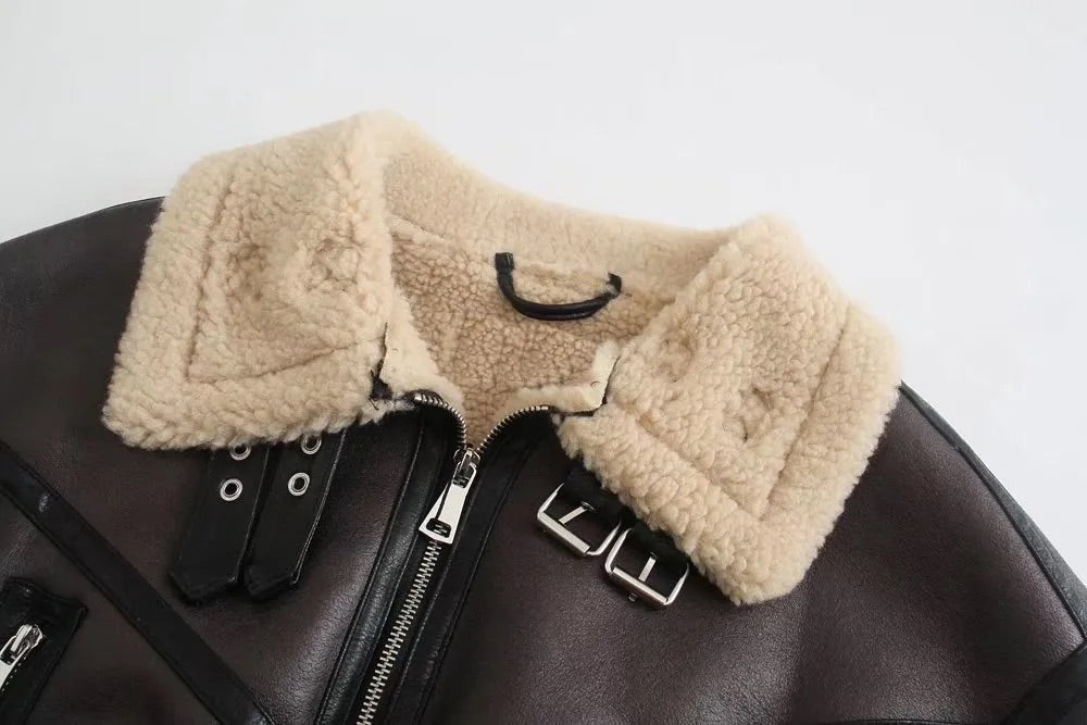 Leather faux fur jacket
