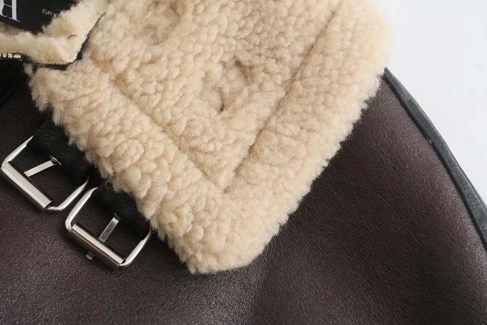 Leather faux fur jacket