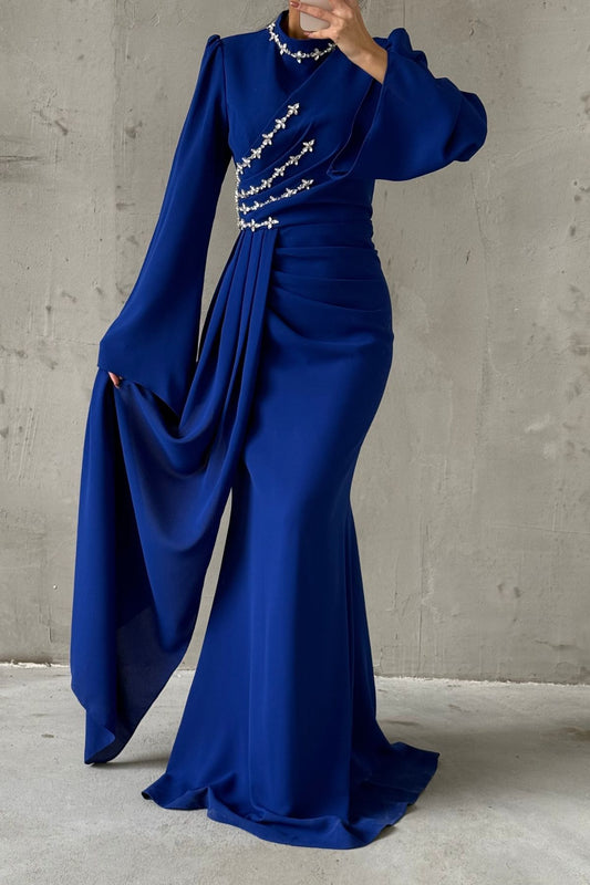 Crêpe Abendkleid mit Steindetails