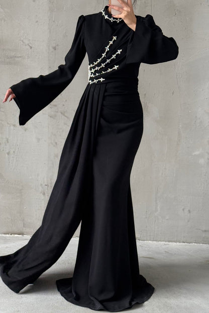 Crêpe Abendkleid mit Steindetails