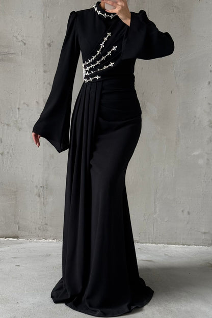 Crêpe Abendkleid mit Steindetails